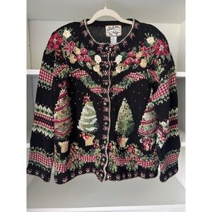 Vintage Heirloom Collectibles Cardigan Sweater Womens S Christmas‎ Tree knit